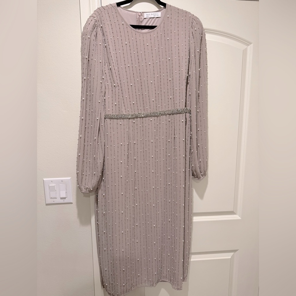 NWT Mac Duggal Bead and Sequin Embellished Gown with Bishop Sleeves